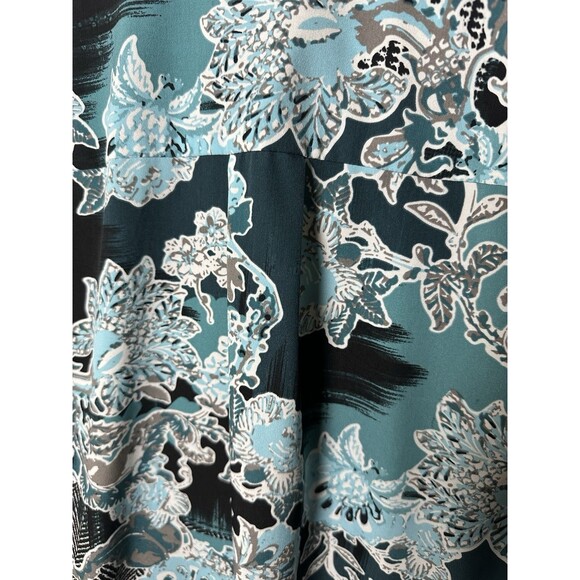 Charter Club Blouse Plus Size 2X Blue Floral Button Roll Tab Sleeve Abstract - Picture 12 of 15